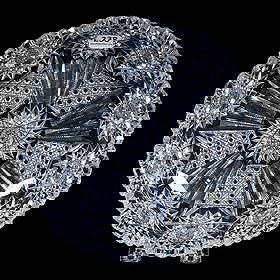 Low Bowl, American Brilliant Cut Glass, Five Alternating Sections Of Cane And Prism, Hobstar Center: 4.12 lbs, 2" x 9", Low Bowl, American Brilliant Cut Glass, Five Alternating Sections Of Cane And Prism, Hobstar Center And Border, Clear Blank, Bill And Kathleen Pratt Collection, Kansas.