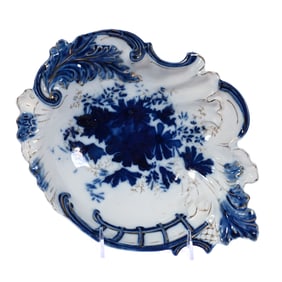 Bowl, R.S. Steeple Mark, White With Cobalt Blue Floral Decor