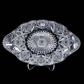 Ice Cream Tray, American Brilliant Cut Glass, Hobstar, Cane And Fan Motif