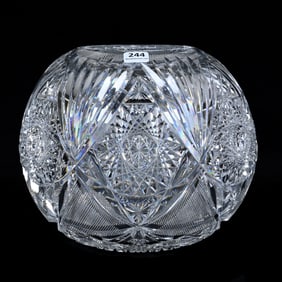Rose Bowl, Oversize, American Brilliant Cut Glass, Hobstar, Crosscutting, Star And Fan Motif