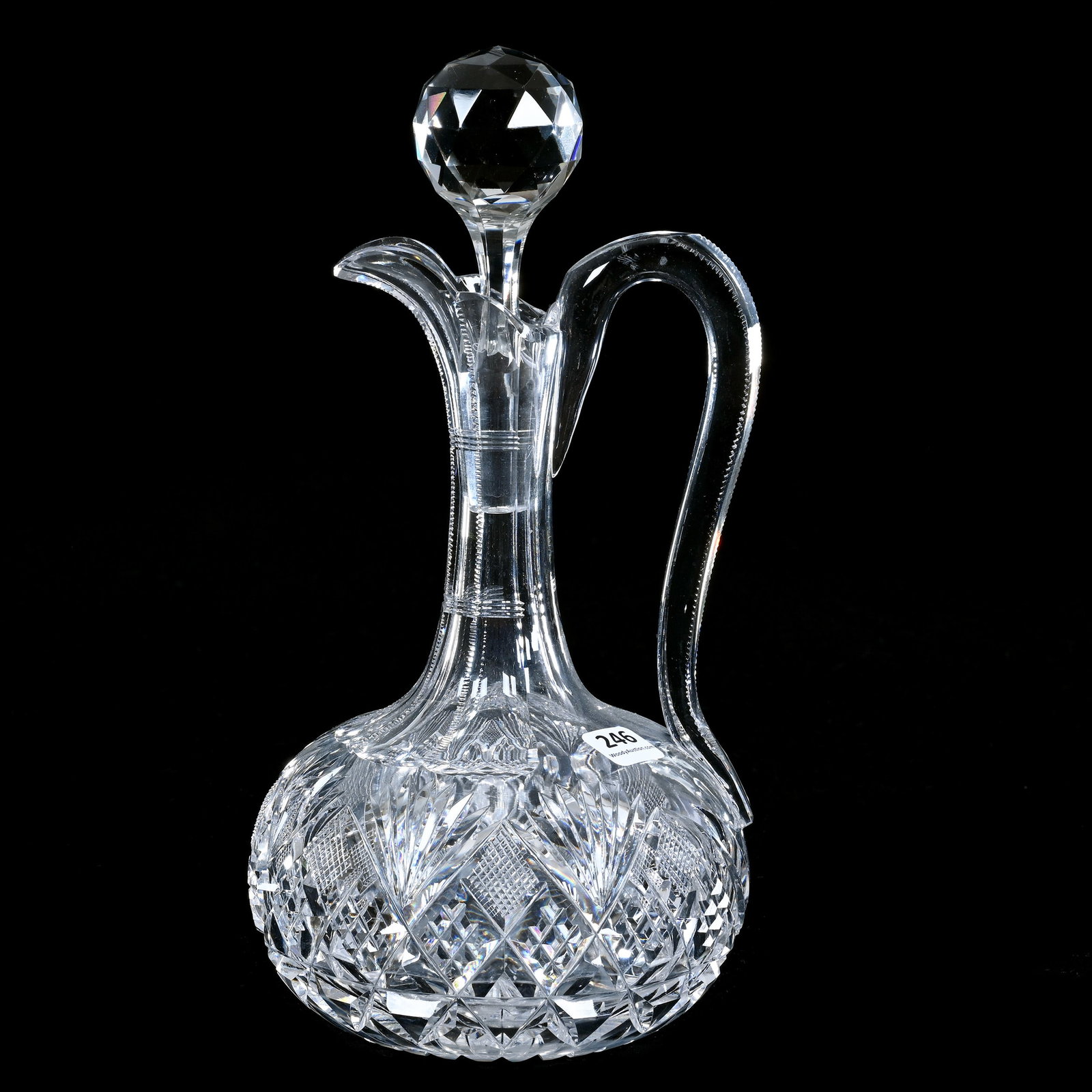 Decanter, Handled, American Brilliant Cut Glass, Signed Hawkes St. Regis Pattern (1 of 3)