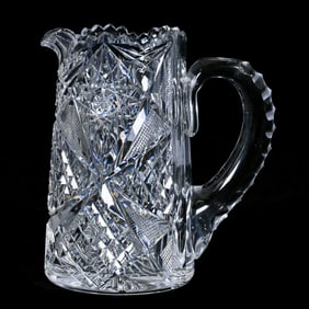 Half Pint Jug, American Brilliant Cut Glass, Signed Libbey Corinthian Pattern