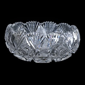 Bowl, American Brilliant Cut Glass, Six Alternating Sections Of Hobstar, Crosscutting, Star And Fan