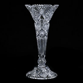 Trumpet Vase, American Brilliant Cut Glass, Hobstar, Bullseye And Fan Motif