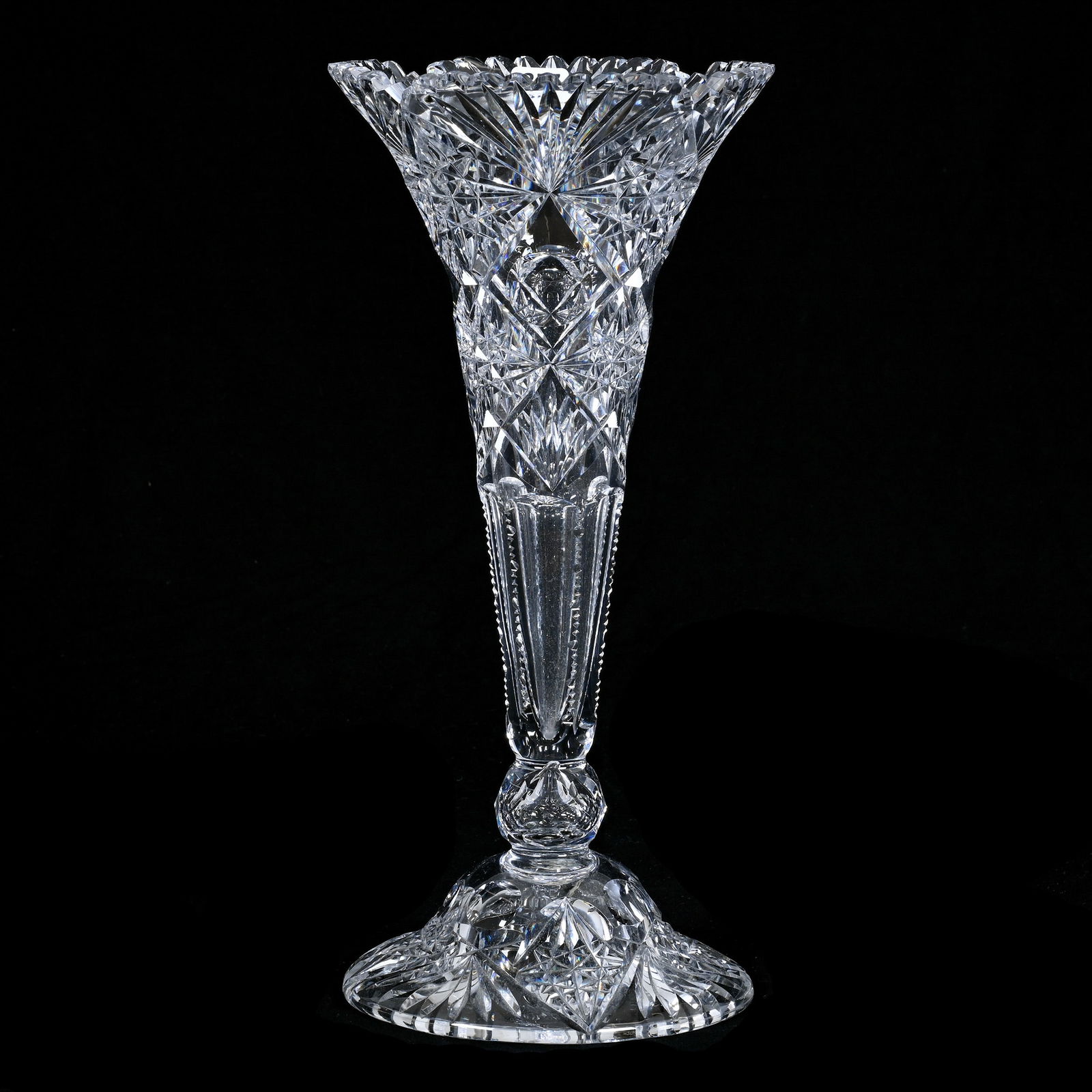 Trumpet Vase, American Brilliant Cut Glass, Hobstar, Bullseye And Fan Motif (1 of 3)
