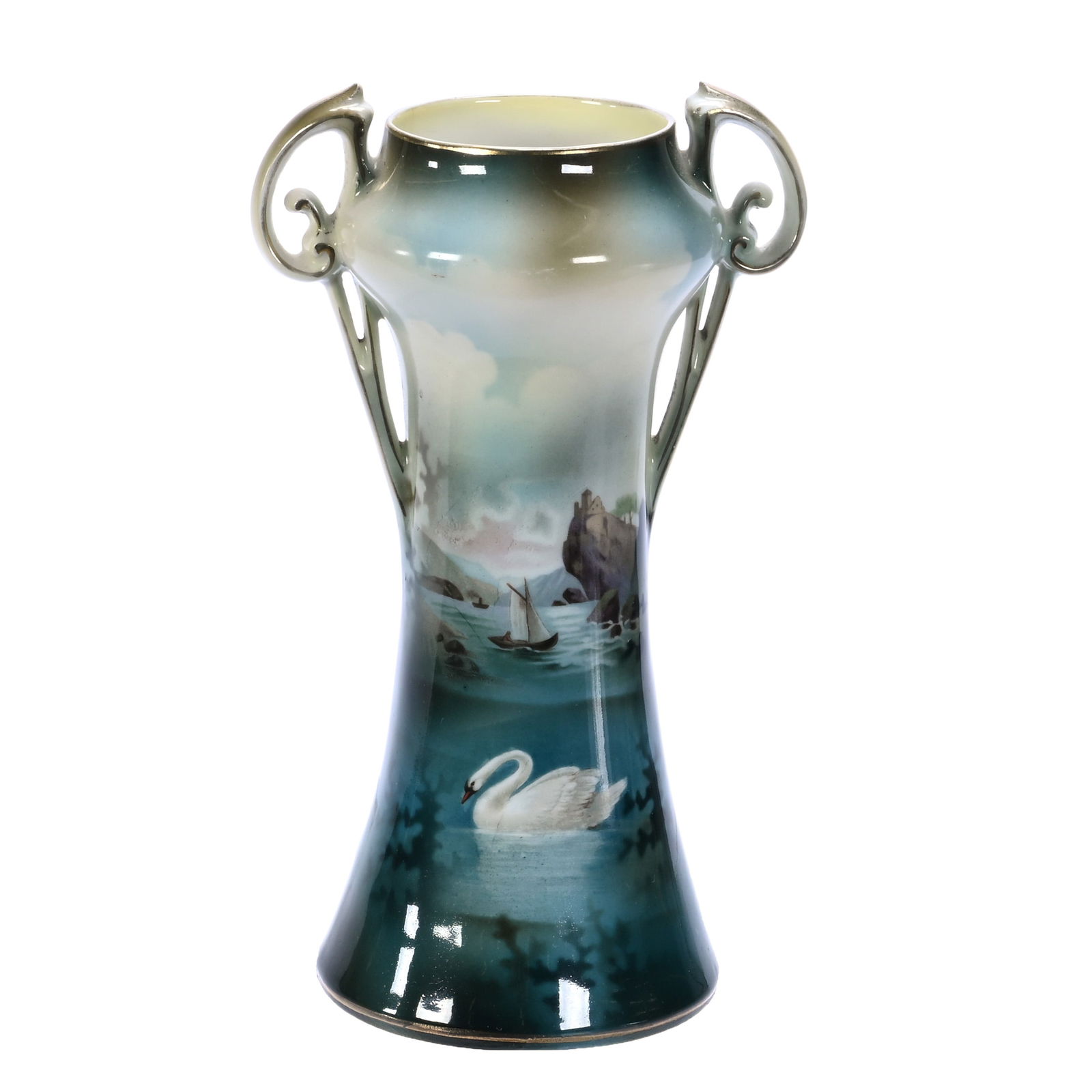 Vase, Two Handles, Marked R.S. Prussia, Double Scene - Old Man In Mountain And Swan Decor (1 of 3)