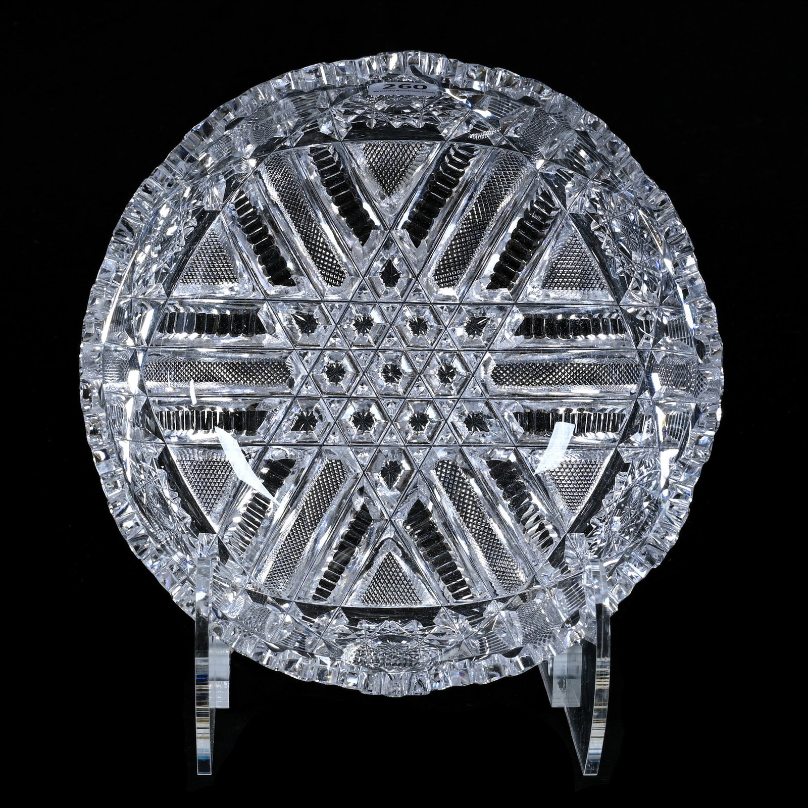 Bowl, American Brilliant Cut Glass, Six Alternating Sections Of Hobstar, Prism, Crosscutting And: 2.86 lbs, 3.75" x 8.25", Bowl, American Brilliant Cut Glass, Six Alternating Sections Of Hobstar, Prism, Crosscutting And Star Cut Buttons, The Bob Lawroski Estate.