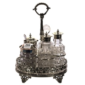 Castor Set, Five Bottle, Clear Block Pattern Inserts