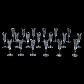 (19) Flute Champagnes, Brilliant Period Cut Glass, Tusk, Star Button And Fan Motif
