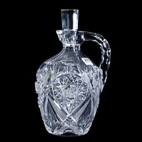 Whiskey Jug, American Brilliant Cut Glass, Hobstar, Crosscutting, Vesica And Fan Motif