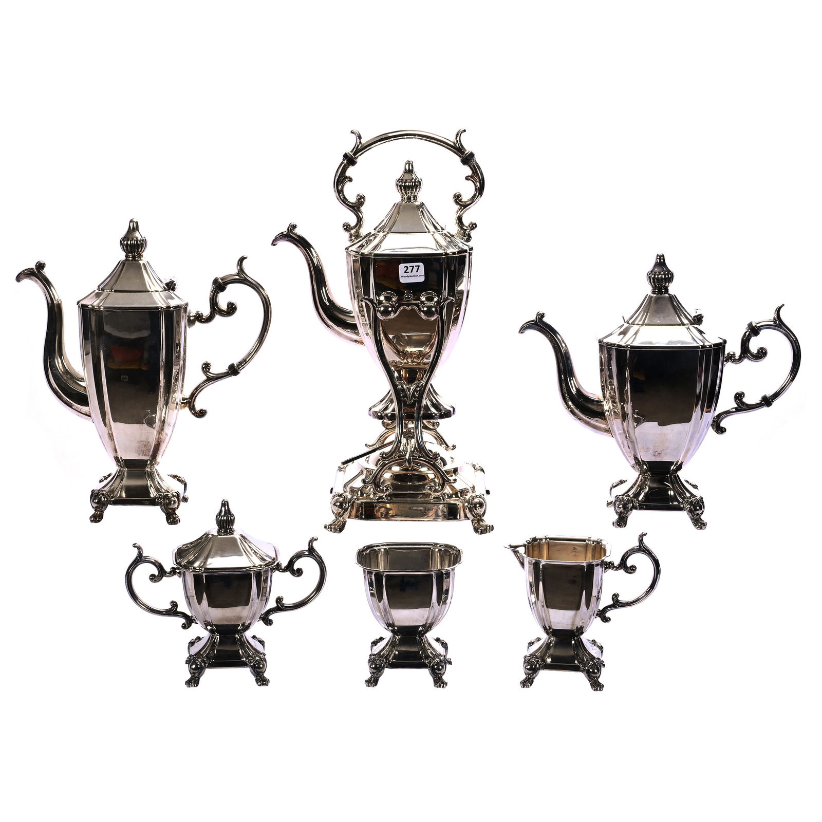 Silverplate Tea Service, Six Piece, English Silverplate Marked G.S.C. (1 of 4)