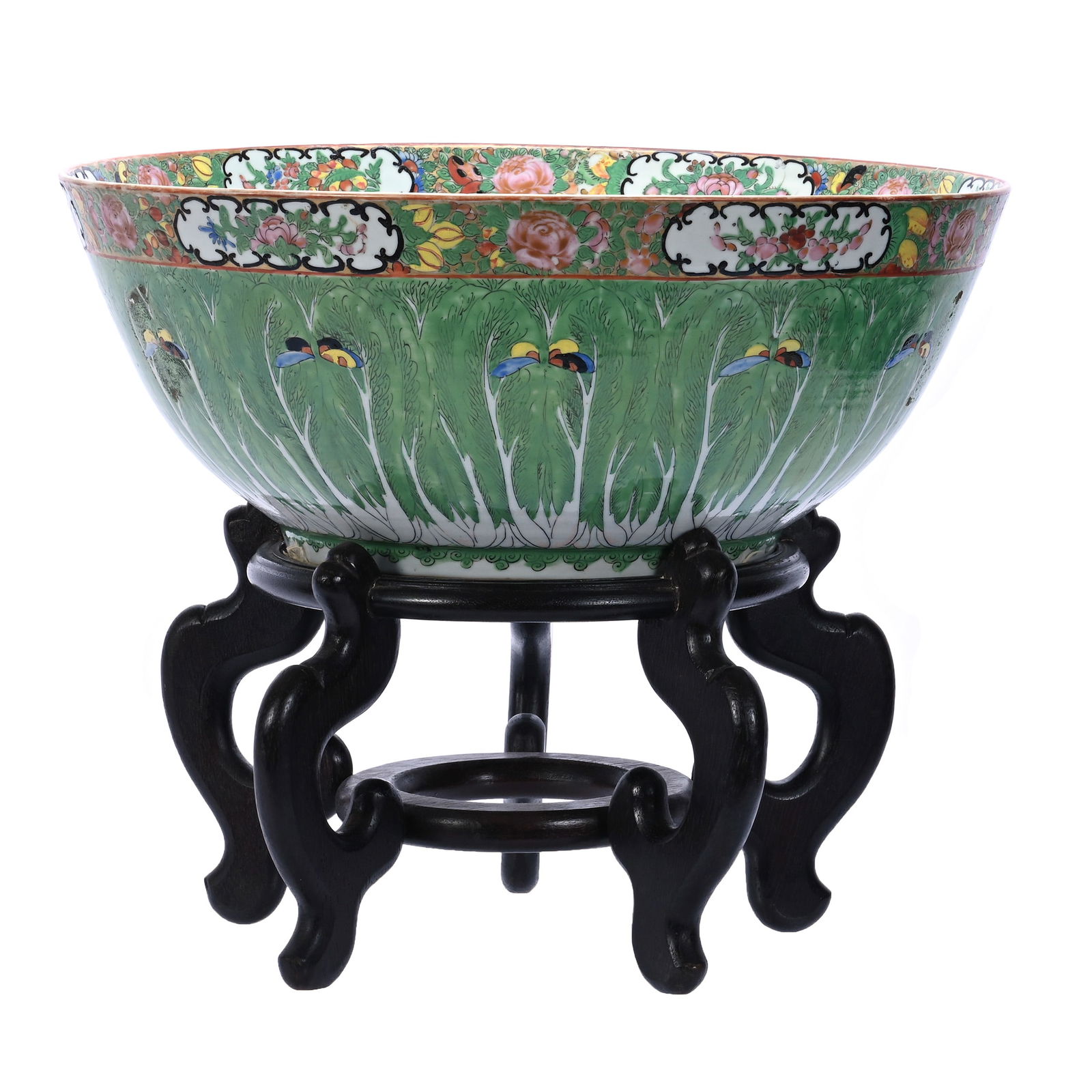 Bowl On Stand, Chinese Export, Famille Rose/Famille Vert Porcelain Also Known As Cabbage Leaf (1 of 4)