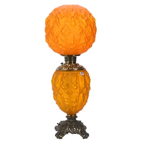 Gone With Wind Table Lamp, Apricot Satin Imperial Pattern By Consolidated