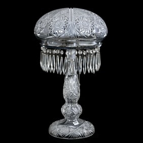 Table Lamp, American Brilliant Cut Glass, Mushroom Shade, Estelle Pattern By Pairpoint