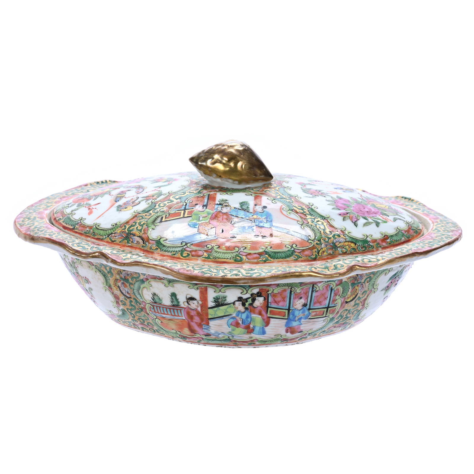 Oval Covered Casserole, Chinese Export Porcelain, Canton Famille Rose, 19th Century