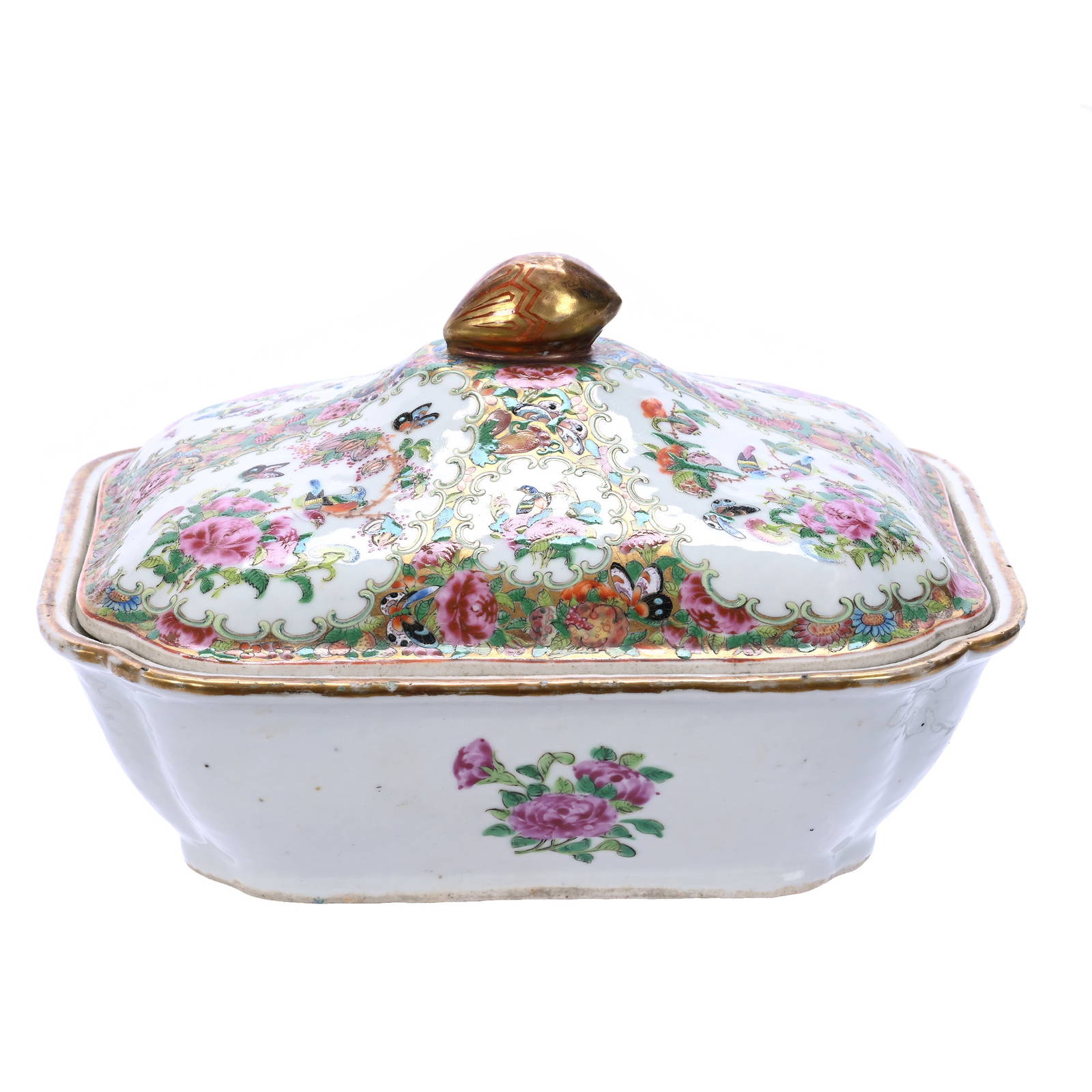 Covered Casserole, Chinese Export Porcelain, Canton Famille Rose, 19th Century, Unmarked
