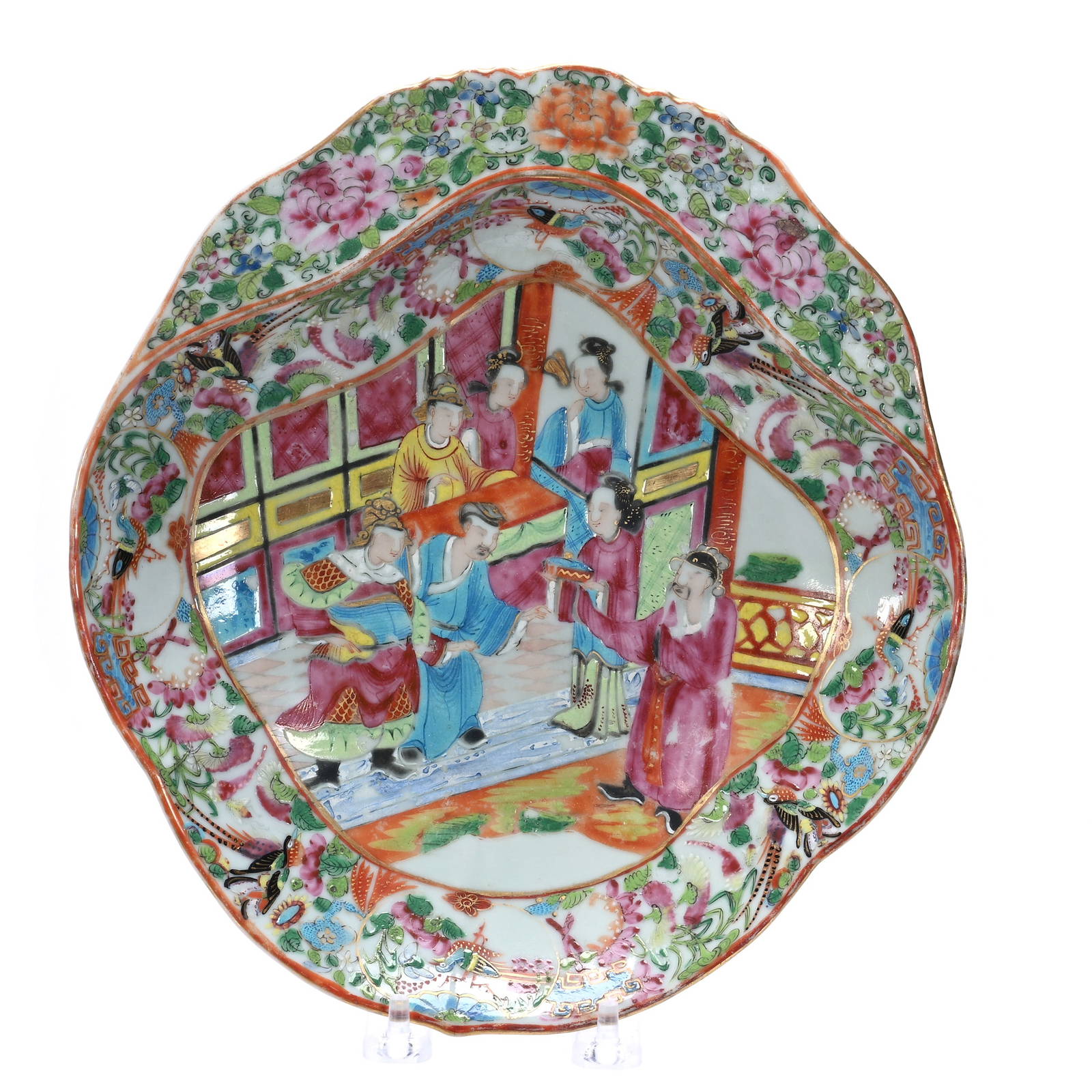 Shrimp Dish, Chinese Export Porcelain, Canton Famille Rose Pattern, 19th Century