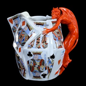 Water Pitcher, Royal Bayreuth Blue Mark, Devil And Cards