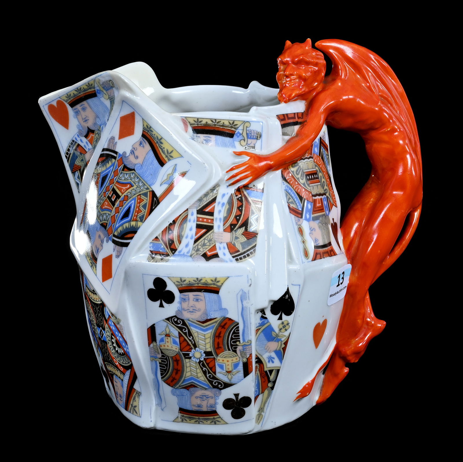 Water Pitcher, Royal Bayreuth Blue Mark, Devil And Cards (1 of 4)