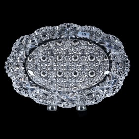 Oval Tray, American Brilliant Cut Glass, Signed Hunt, Royal Pattern