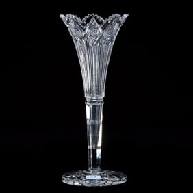 Trumpet Vase, American Brilliant Cut Glass, Signed Hawkes, Brunswick Pattern