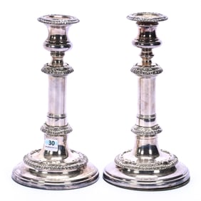 Pair Candlestick Holders, Unmarked Silver, Weighted Base