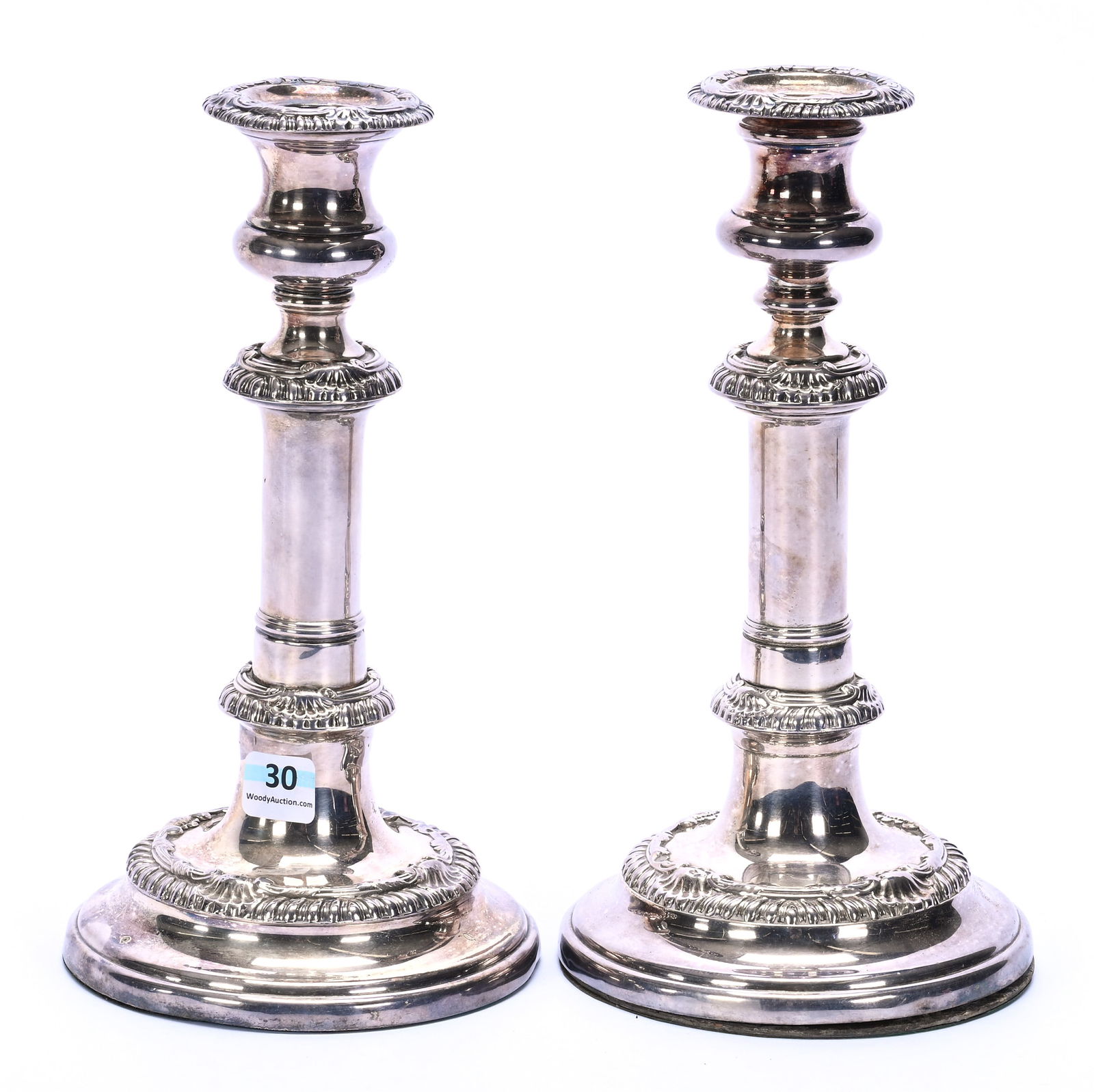 Pair Candlestick Holders, Unmarked Silver, Weighted Base (1 of 2)