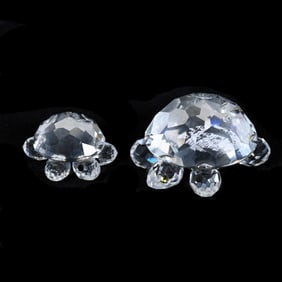 Two Figurines, Swarovski Crystal, Tortoises, Swarovski Crystal Swan Mark
