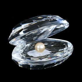 Figural Clam With Pearl, Swarovski Crystal Swan Mark,