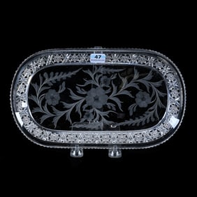 Oval Tray, American Brilliant Cut Glass, Signed Tuthill, Pattern Resembles Rosaceae
