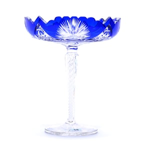 Compote, Brilliant Period Cut Glass, Blue Cut To Clear, Attributed To Val St. Lambert