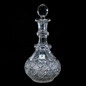 Decanter, American Brilliant Cut Glass, Harvard Pattern With Double Faceted Cut Ring Neck