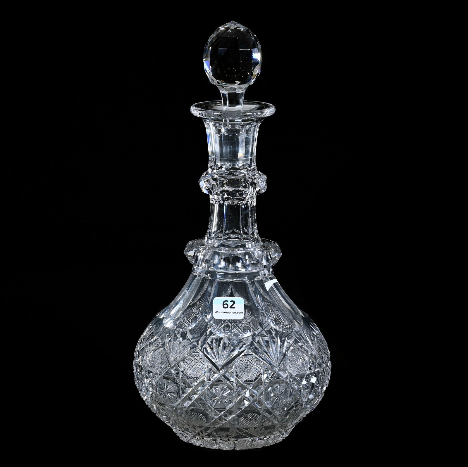 Decanter, American Brilliant Cut Glass, Harvard Pattern With Double Faceted Cut Ring Neck (1 of 3)