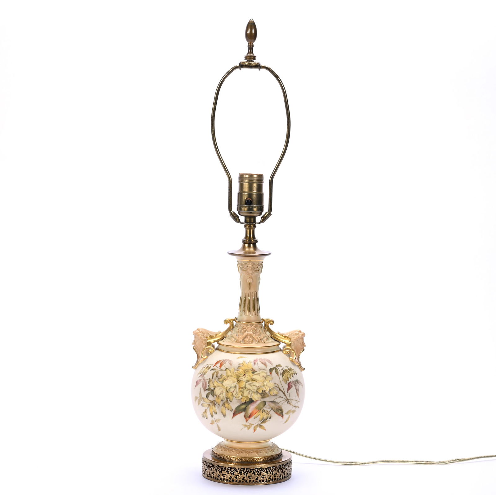 Table Lamp, Unmarked Royal Worcester, Cream Tones With Floral Decor (1 of 3)