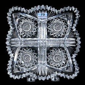 Square Plate, American Brilliant Cut Glass, Signed Fry