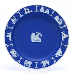 Plate, Marked Wedgwood, Classic Blue With White Scenic Relief