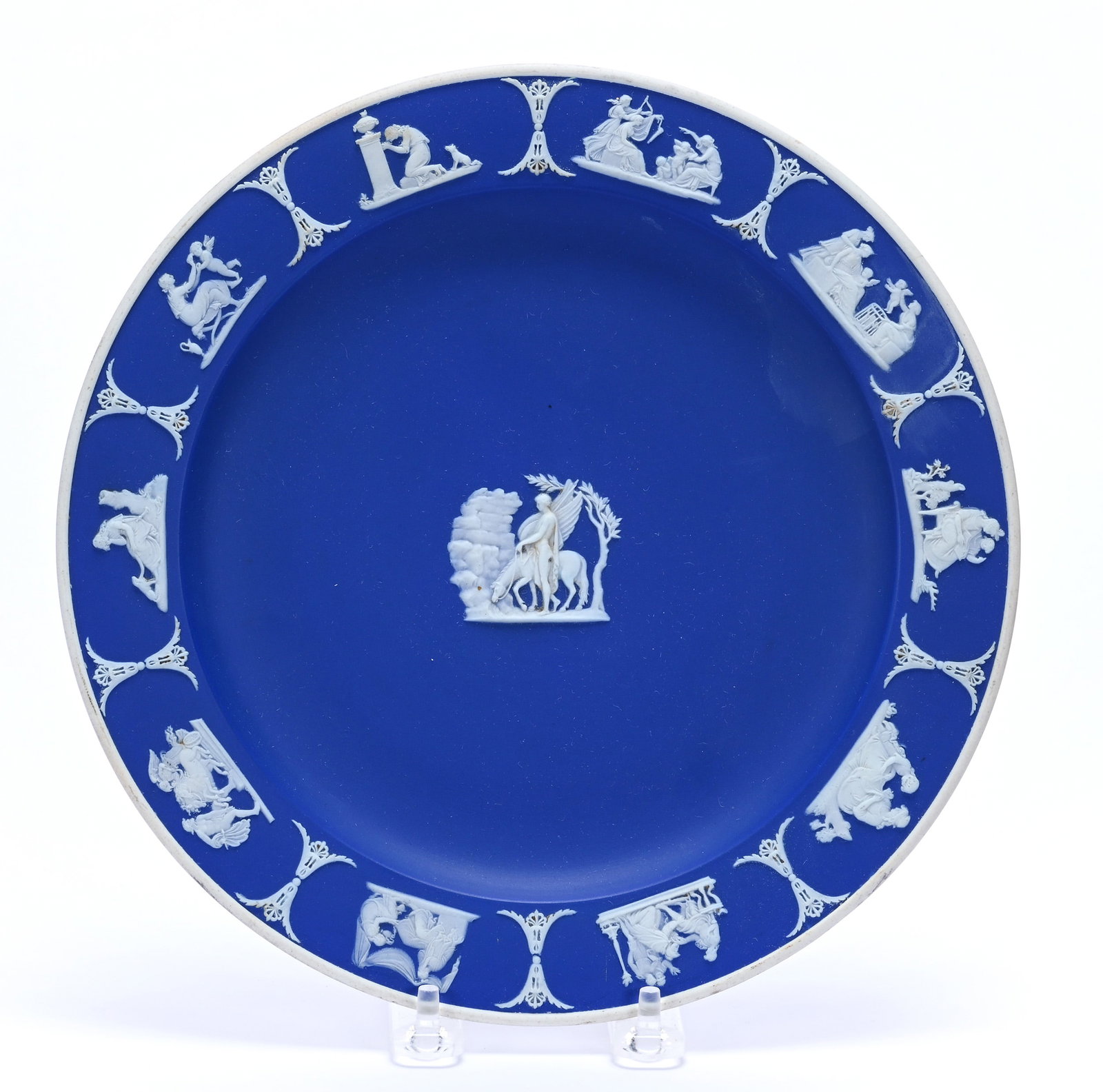 Plate, Marked Wedgwood, Classic Blue With White Scenic Relief: Plate, Marked Wedgwood, Classic Blue With White Scenic Relief, .75" x 9.75" x 9.75", 1.36 Pounds, The Bob Lawroski Estate.