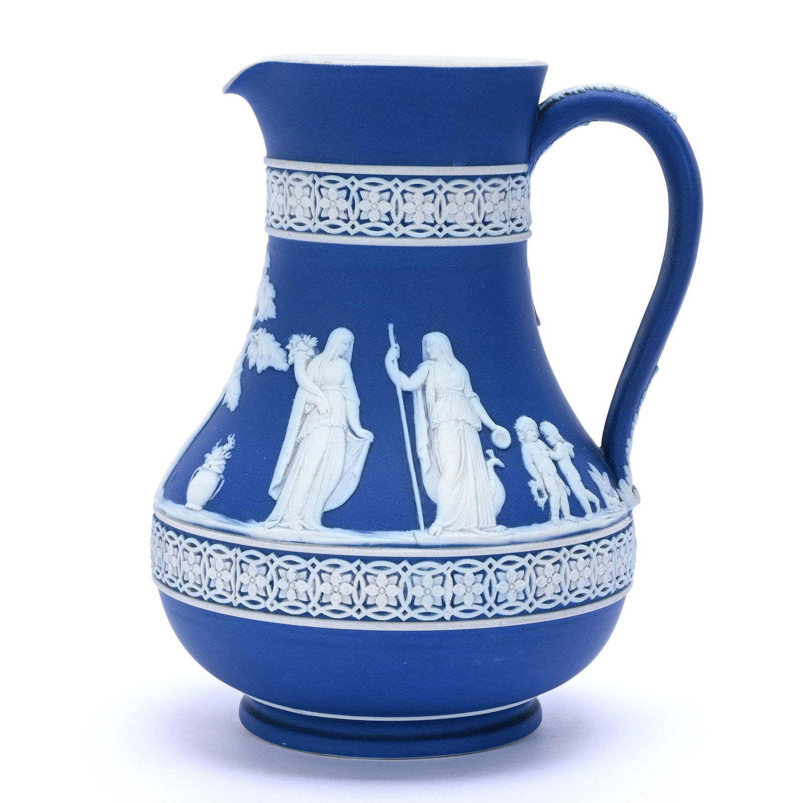 Pitcher, Marked Wedgwood England, Classic Blue With White Relief (1 of 3)