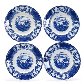 (4) Plates, Upper Hamley Pottery Company, Flow Blue Geisha Pattern