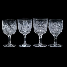 (4) Water Goblets, American Brilliant Cut Glass, Four Distinct Patterns