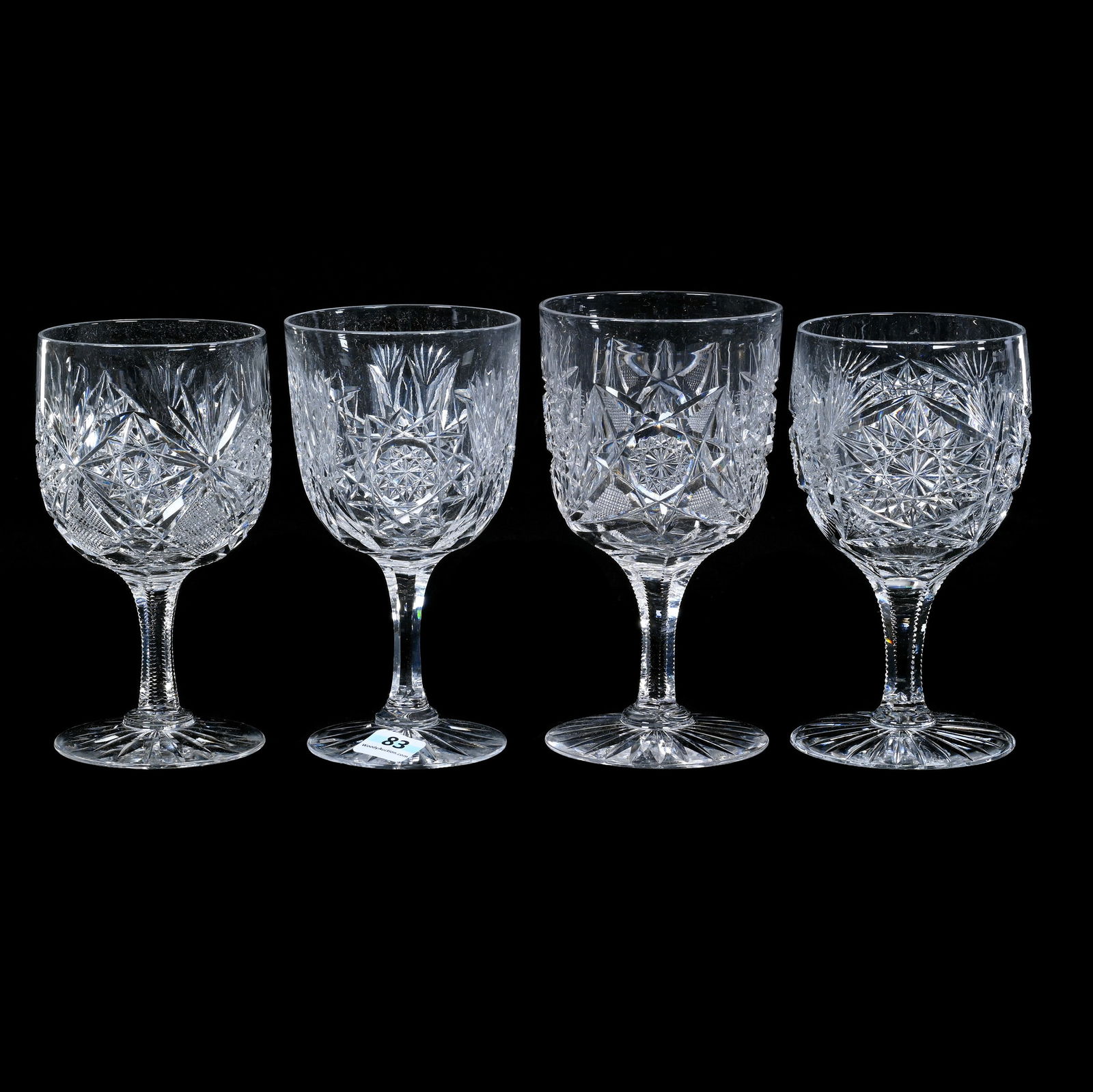 (4) Water Goblets, American Brilliant Cut Glass, Four Distinct Patterns (1 of 3)
