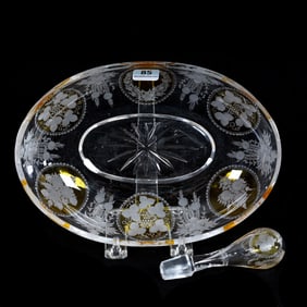 Oval Bowl, Boston And Sandwich Art Glass With Engraved Floral Decor