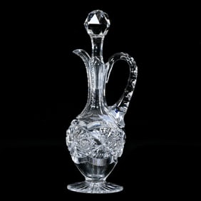 Pedestal Cruet Bottle, American Brilliant Cut Glass, Signed Hawkes