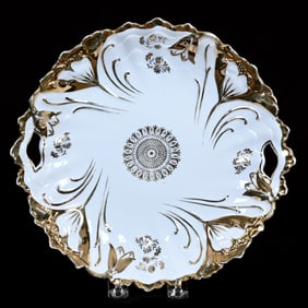 Cake Plate, Marked Germany, White With Poppy Mold