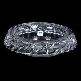 Rolled Rim Bowl, American Brilliant Cut Glass, Signed Libbey, Pattern Resembles Star And Feather