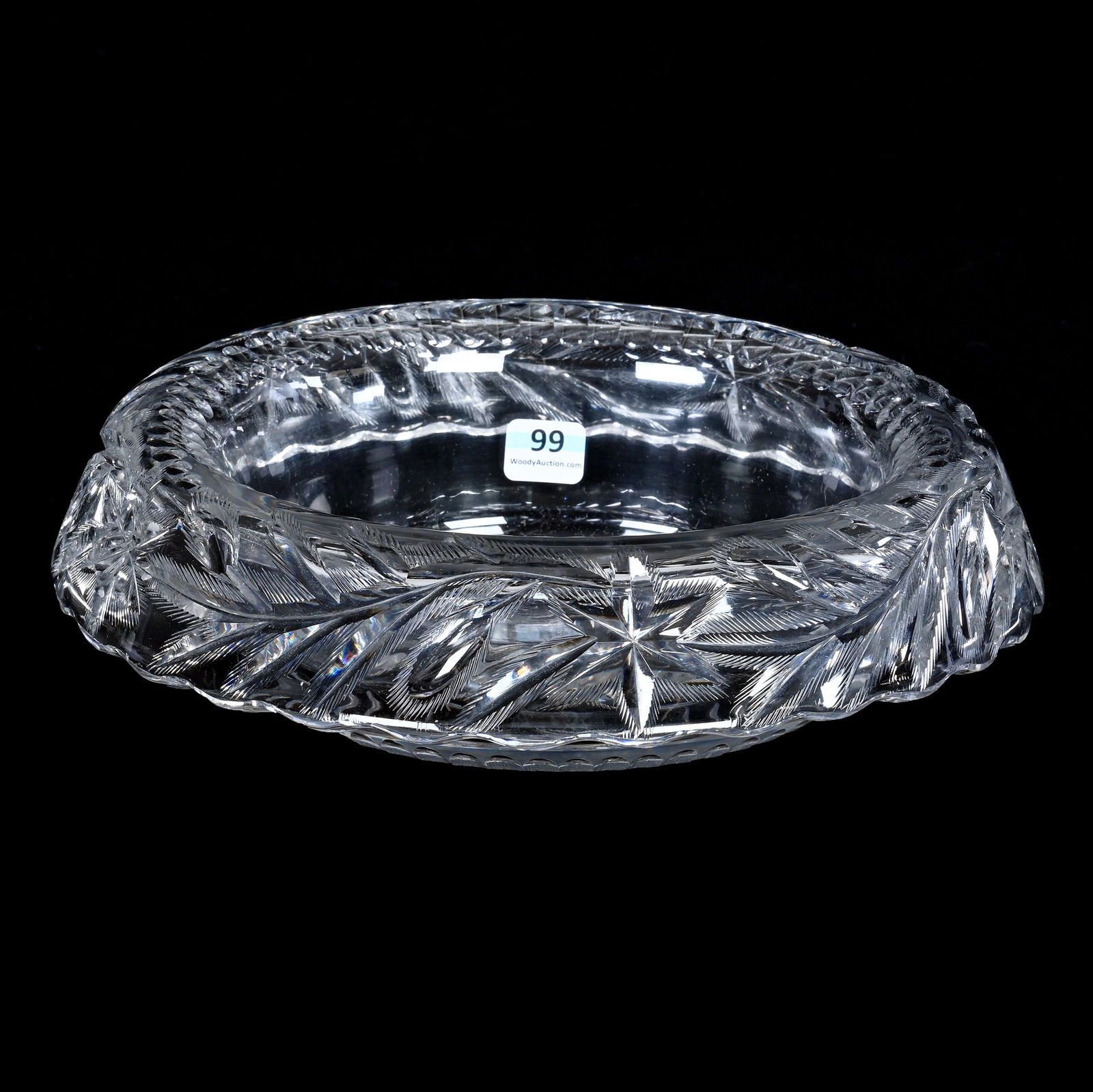 Rolled Rim Bowl, American Brilliant Cut Glass, Signed Libbey, Pattern Resembles Star And Feather (1 of 3)