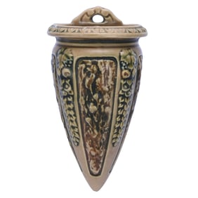 Wall Pocket, Roseville (Ink Stamp) Art Pottery, Florentine Pattern, Brown Tones