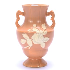 Two Handled Vase, Marked Weller Art Pottery, Cameo Pattern
