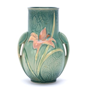 Vase, Two Handles, Roseville #130-6" Art Pottery