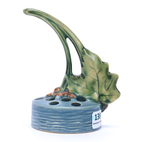 Flower Frog, Roseville #45 Art Pottery, Bushberry Pattern, Blue Tones